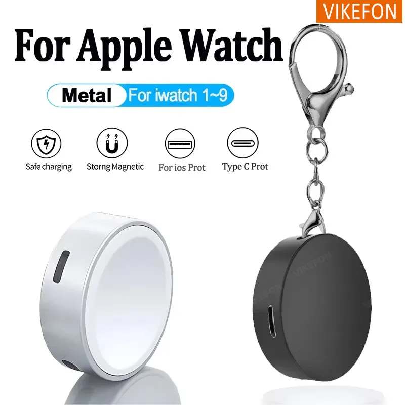 Portable Magnetic Watch Wireless Charger With keychain for Apple Watch 10 S9 8 7 6 5 4 Ultra2 SE Type C L Double Port Charging