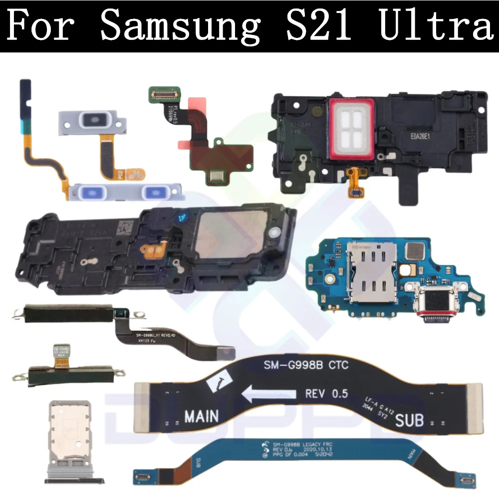 Top Ear Loud Speaker SIM Card Charging Port Board For Samsung S21 Ultra 5G Power Volume Signal Antenna Motherboard Main Flex