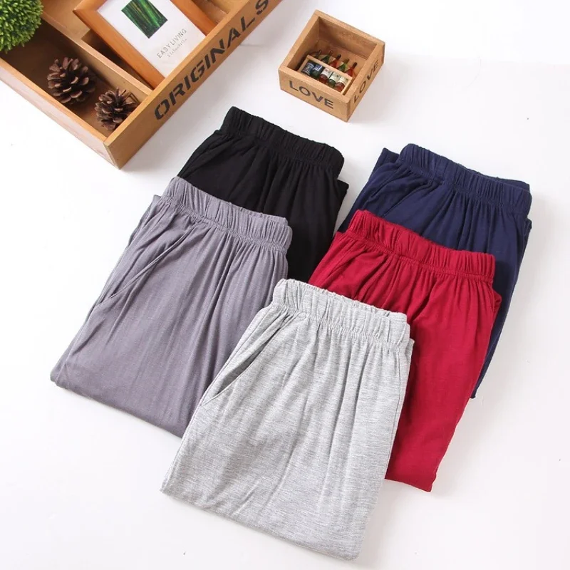 Modal Spring and Autumn Pajama Pants for Men Casual Home Pants Large Size Plus Fat Solid Color Youth Sleeping Pants with Pockets