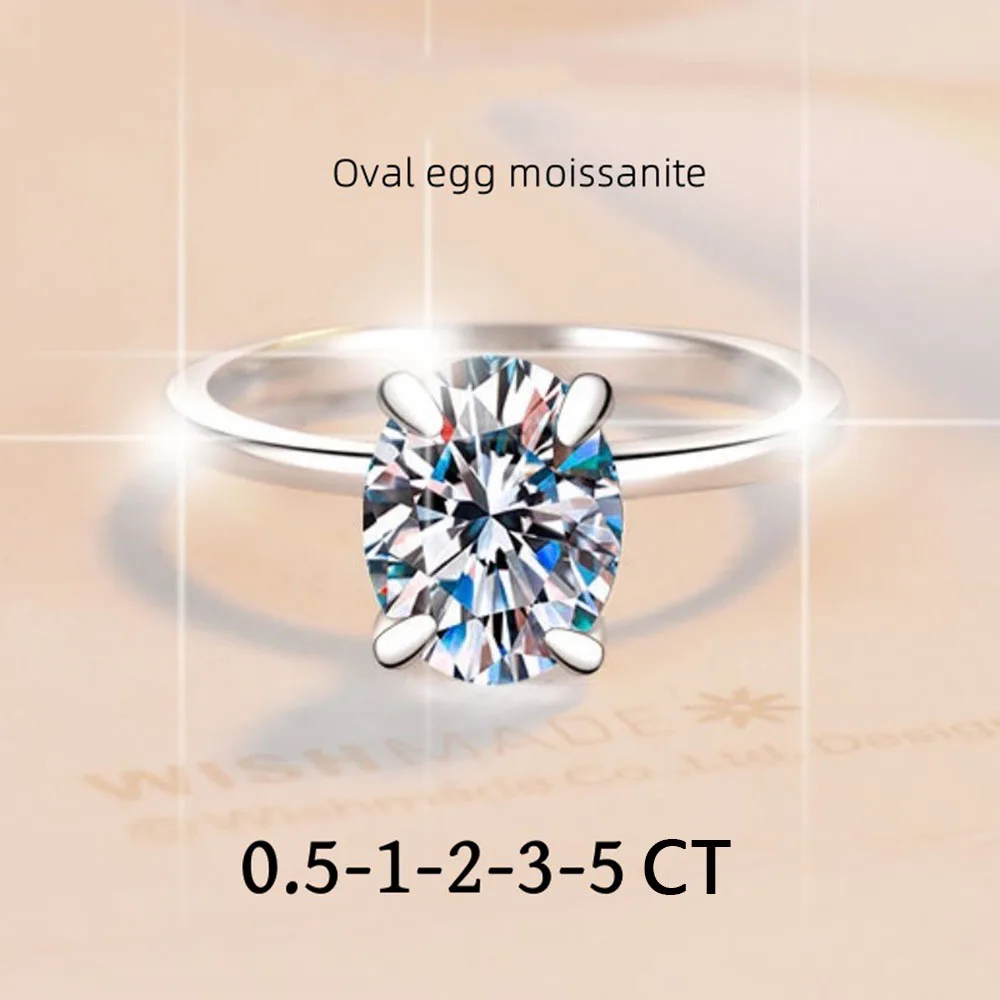 ICEBLING New 0.5-3CT Oval Moissanite Ring for Women Simple 18k Gold Plated S925 pure Silver Egg-shaped Ring Wedding Jewelry