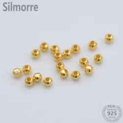 20pcs 100% Solid 925 Sterling Silver Gold Plated 2/2.5/3mm Round Beads for DIY Fine Jewelry Finding JQ0102