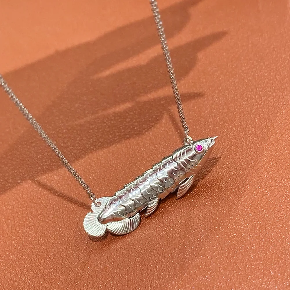 

Cool Fashion Designer Real 925 Sterling Silver Necklace Agile Arowana Fish Pendant Zircon Women Luxury Brand Trend Party Jewelry