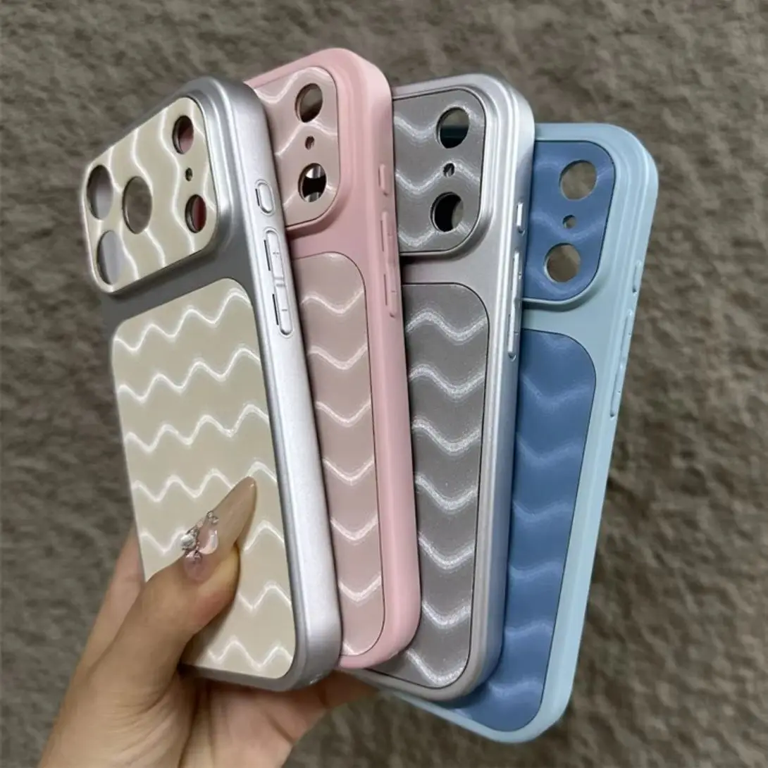 Einfarbige Laser-Wellen-Wasserwellen-Textur Handyhülle für Apple iPhone 17 16 15 14 Plus 13 12 11 Pro Max Matte Stoßfeste Schutzhülle