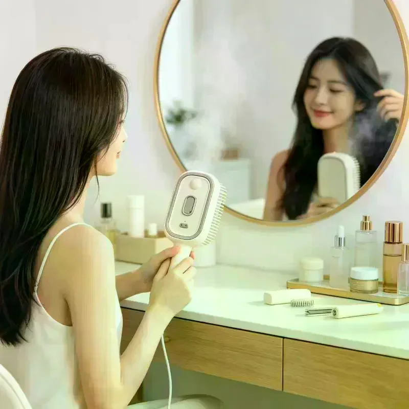 Electric Spray Hair Brush 2-In-1 Misting Water Reduce Frizz Anti-Static Retractable Steam Massage Comb