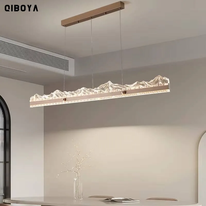 Italian Minimalist Restaurant Chandelier Glacier Pattern Long Strip Eye Protection Chandelier Light Luxury Indoor Lighting Lamps