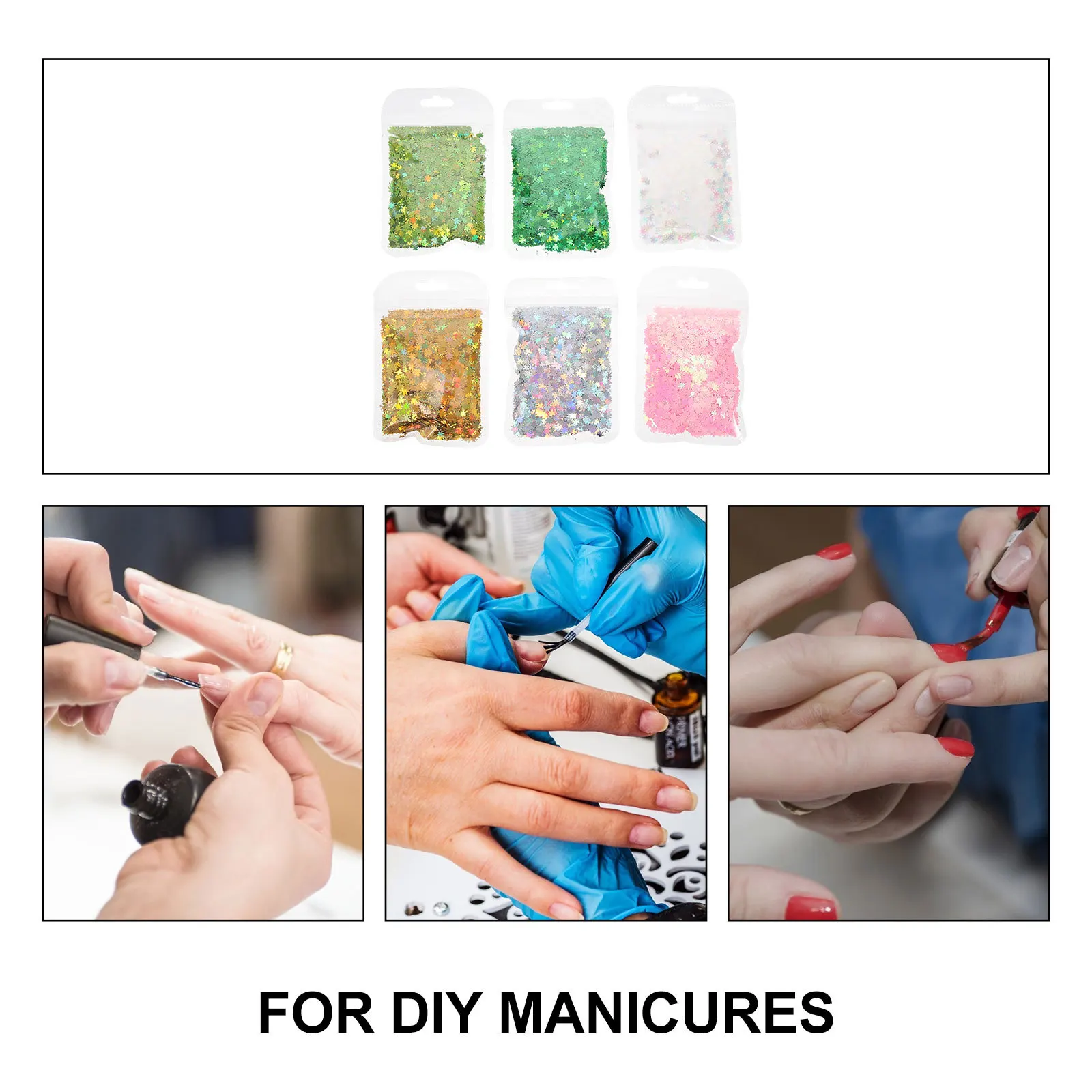 

6Packs Clover Shape Manicure Sequin Premium Pet Material DIY Nail Art Decoration Suitable for Natural Artificial Nails Nail