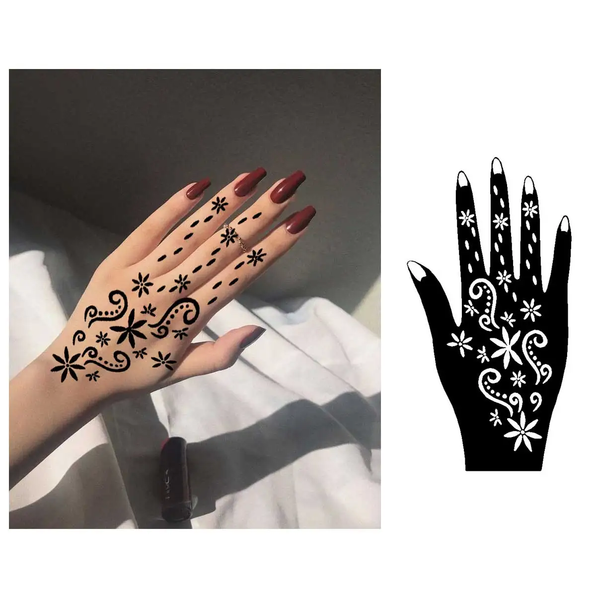 8pcs Moon Flower Pattern Henna Tattoo Stencils for Women Henna Tattoo Templates for Ramadan Festival Hand and Fingers Decor