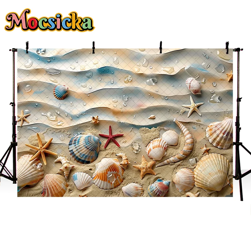 Mocsicka Tła fotograficzne Summer Beach Floor Shells Newborn Shower Kids Birthday Portraits Decor Backdrop Photo Studio