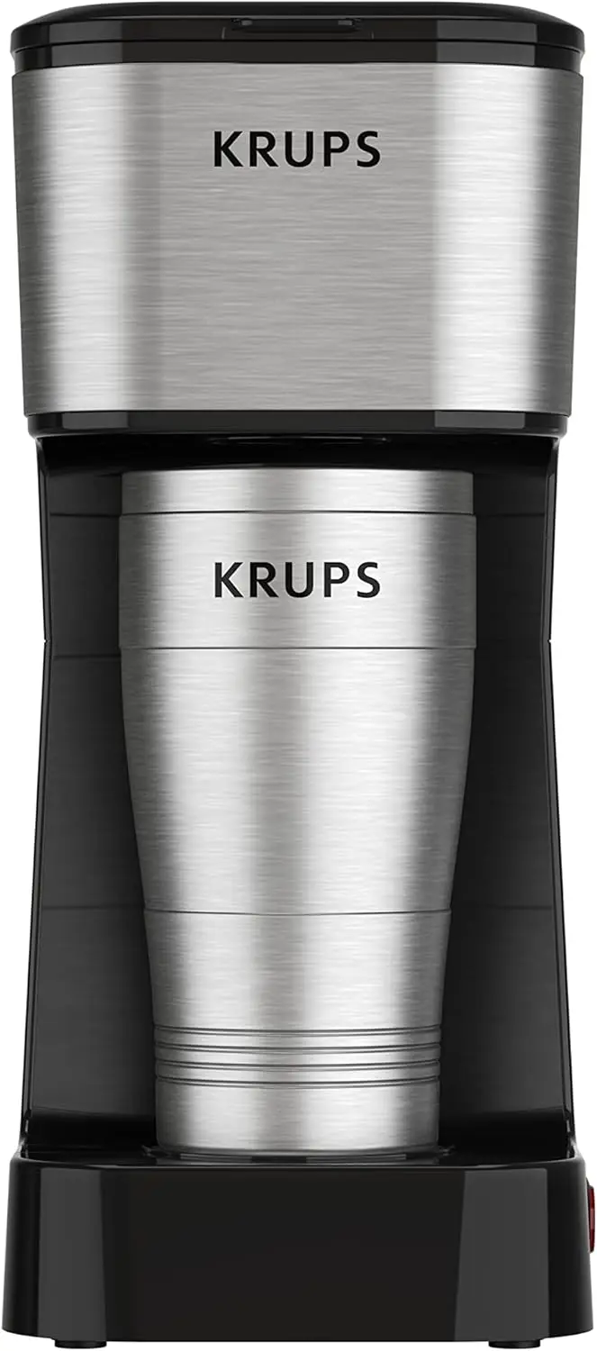 

KRUPS: 2 Cup Coffee Maker, Simply Brew Stainless Steel Single Serve Drip Coffee Machine and Travel Tumbler 14 Ounce Stainless