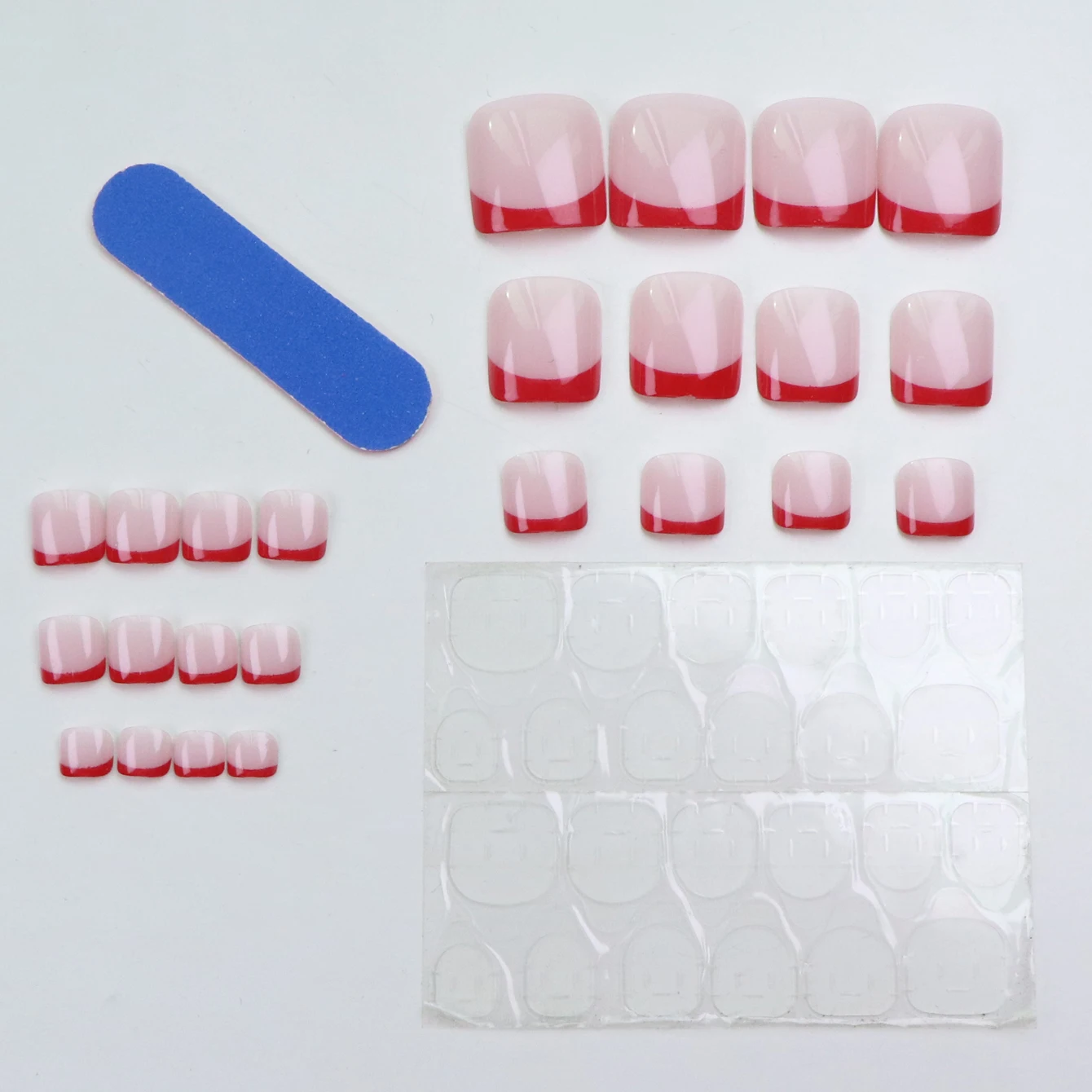 24pcs Instantly Upgrade Your Look With Red-edged Full-coverage False Toe Set 1pc Nail File & 1Nail Glue Sticker Kit Nails