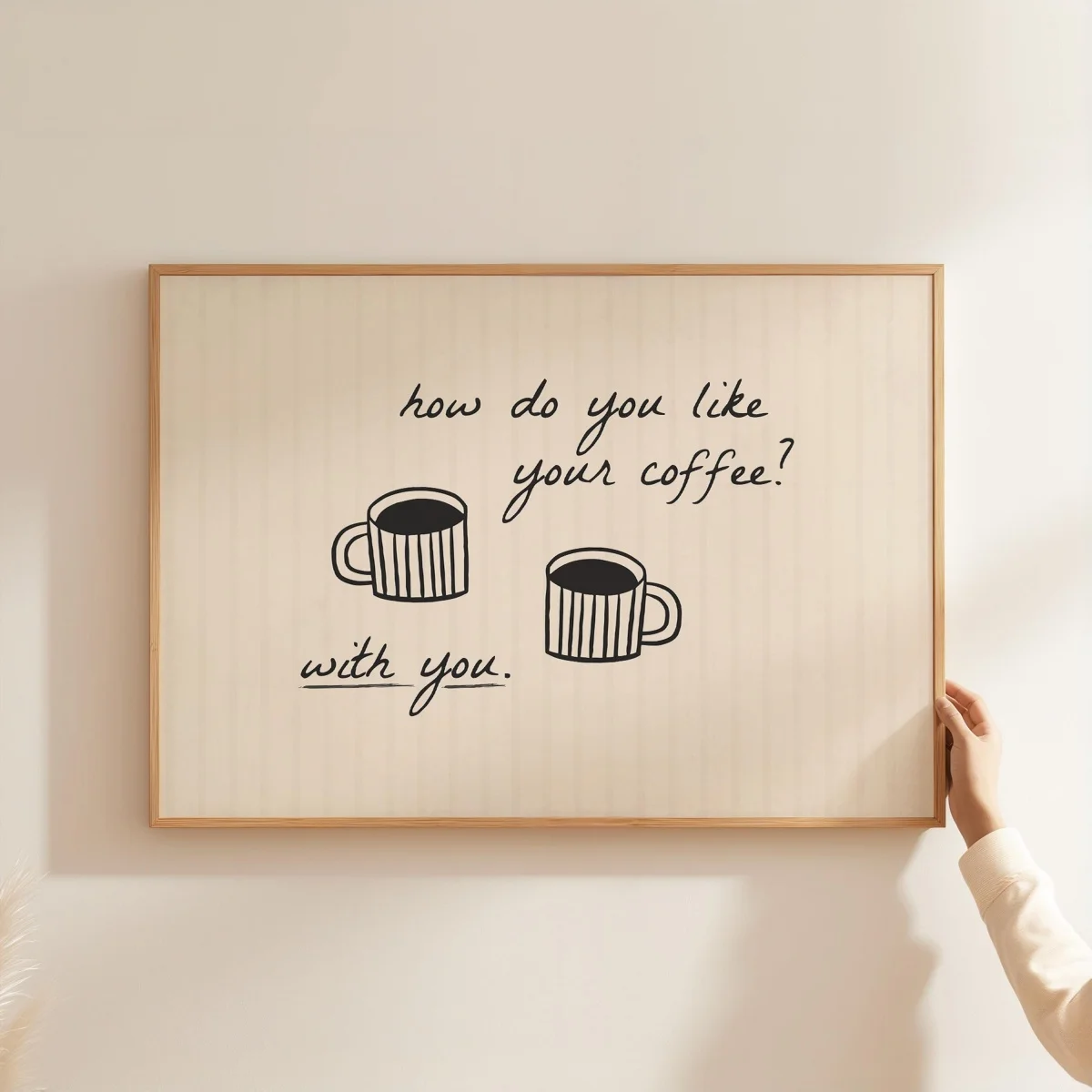 Modern Hand Drawn Coffee Canvas Prints Poster Neutral Striped Beige Abstract Art Prints Living Room Kitchen Wall Art Home Decor