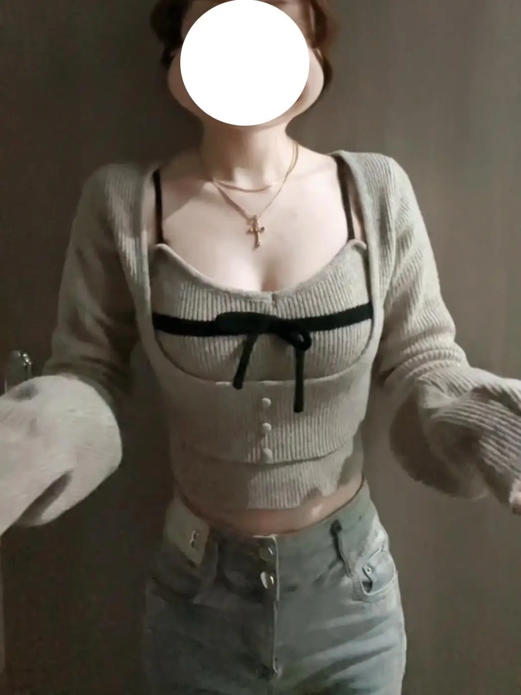 Pure Desire  Knot Strap Knitted Open Cardigan Two-Piece Set Women's Spring 2025 ort Square Collar Slim Fit Top