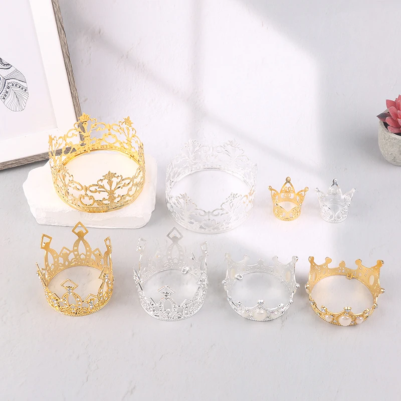 Crown Cake Decoration Princess Topper Pearl Tiara Children Hair Ornaments for Wedding Birthday Party Cake Decoration