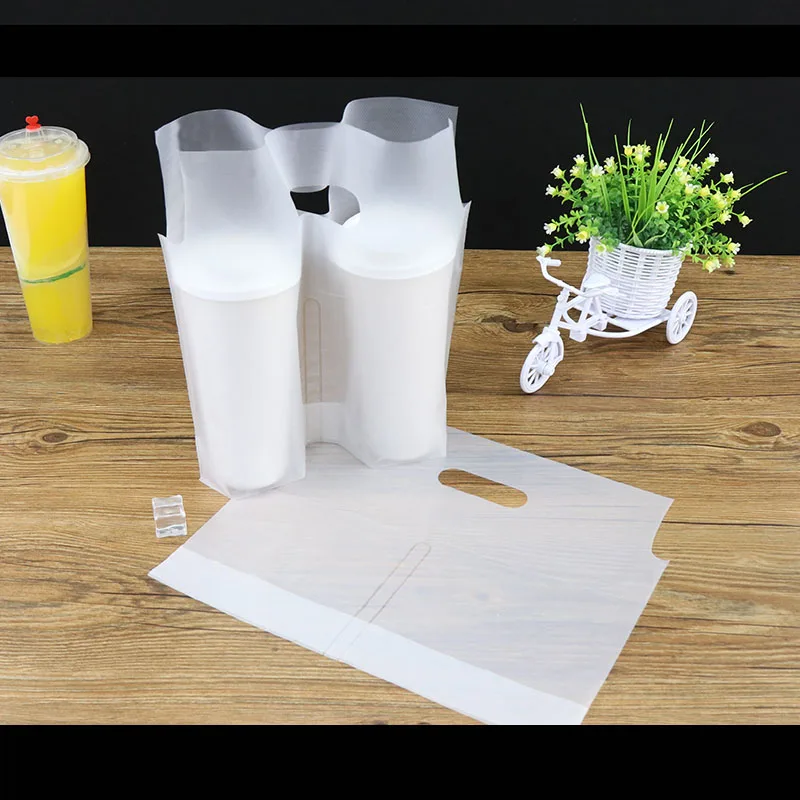 100pcs Milk Tea Packaging Bag Fruit Juice Beverage Handbag Thickening Disposable PE Plastic Single Cup Double Cup Portable Bags