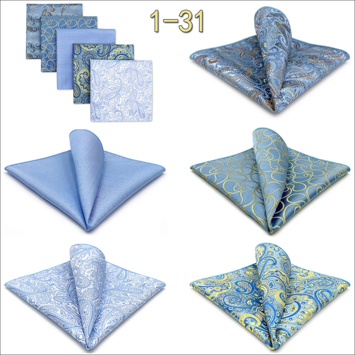 5 PCS Luxury Mens Pocket Square Set Handkerchief Assorted Paisley Floral Print Striped Hanky Suit Gentlemen Wedding Gift Vintage