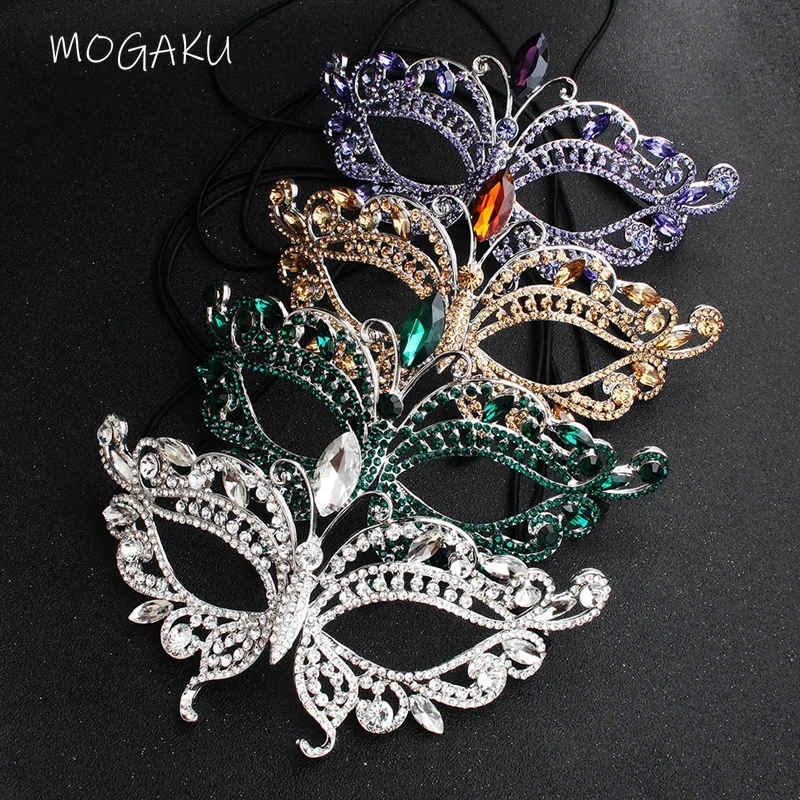 MOGAKU Charm Crystal Face Mask Women Masquerade Masque Multiple Colors Men Eye Cover Mask Ladies Sexy Bling Rhinestone Jewelry