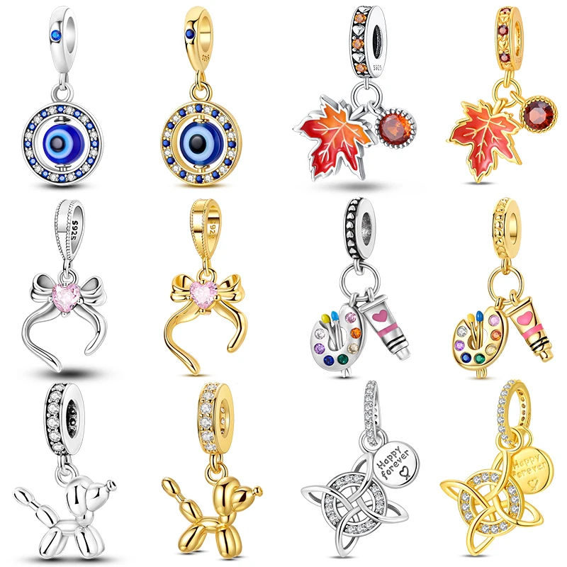 925 Sterling Silber Charms Perle CZ Zirkon Goldener Ballon VIP Hund Anhänger Passend für Original Armband DIY Damen Schmuck Geschenk
