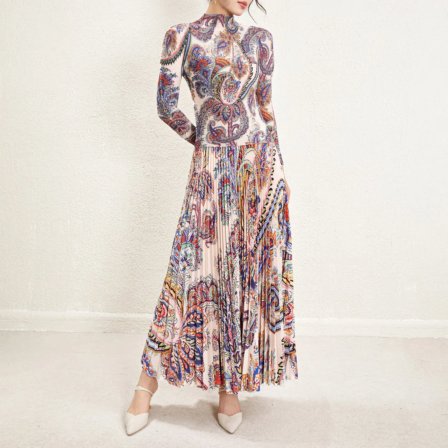 

Women's Vintage Print T-irt Skirt Set Stage Performance Outfit Long Sve Faionable Ensemble Autumn Spring Collection