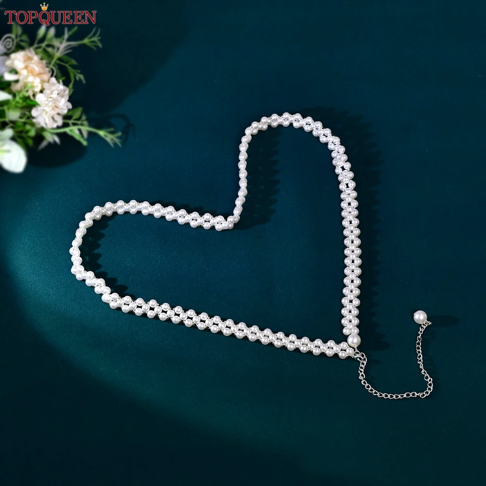 TOPQUEEN Pearls Wedding Dress Chain Belt Bridal Thin Beaded Women Party Skirt Marriage Bridesmaid Decoration Sash Fashion S398 image 3