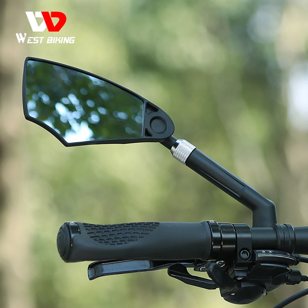 WEST BIKING Anti-Glare Bicycle Mirror Handlebar Rear View Mirror Telescopic 360° Adjustable MTB E-Bike Scooter Parts