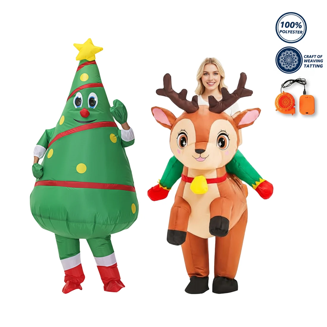 Adult Inflatable Christmas Tree and Reindeer Costumes Funny Blow Up Suits Unisex for Christmas Party Holiday Gift Cosplay