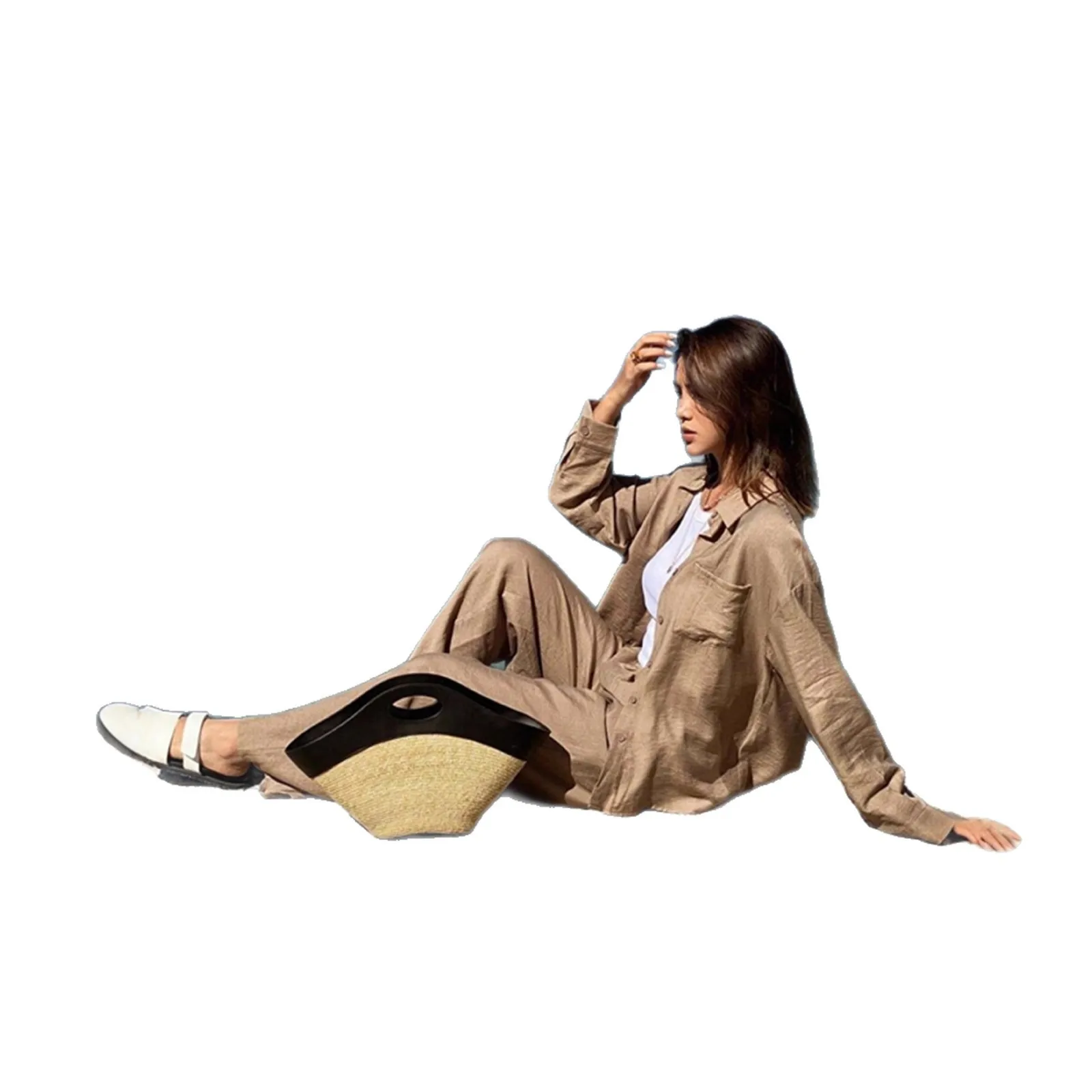 

New Fashionable Button Lapel Shirt + Wide Leg Pants Two-piece Sets Women Autumn Casual Loose Top And Trousers Suit For Women