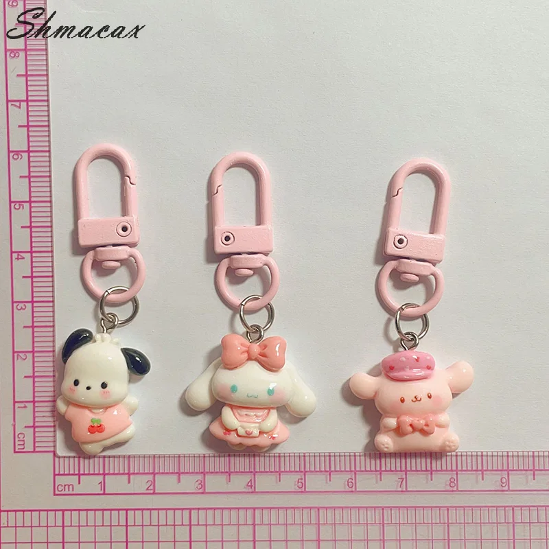 1PC brelok samochodowy różowy Anime brelok Hellokitty Melody Kuromi Cinnamoroll lalki z kreskówek Model postaci torby wisiorek