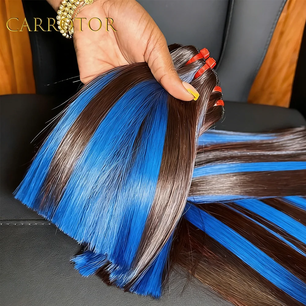 

Прямые волосы с цветными прядями 1b/синие, 100% натуральные необработанные волосы, 3 пучка, накладные пряди для женщин.