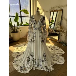 Amanda Customized Double FDY Fabric robes de soirée V Neck A-Line Evening Dresses Floor-Length Formal Evening Wedding Dress