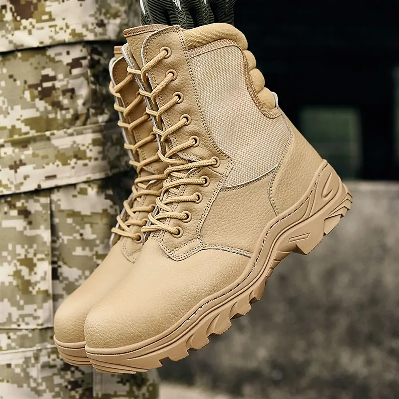 Men's Military Tactical Boots Army Boots Men Side Zipper Military Boots Men Anti-Slip Ankle Boots Work Safety Shoes Hiking Shoes