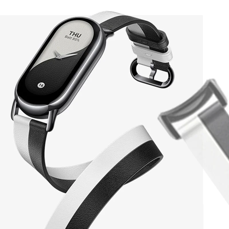 الأصلي جلد الموضة مزدوجة حلقة حزام ل شاومي Mi الفرقة 8 سوار استبدال معصمه ل Miband 8 NFC المعادن موصلات