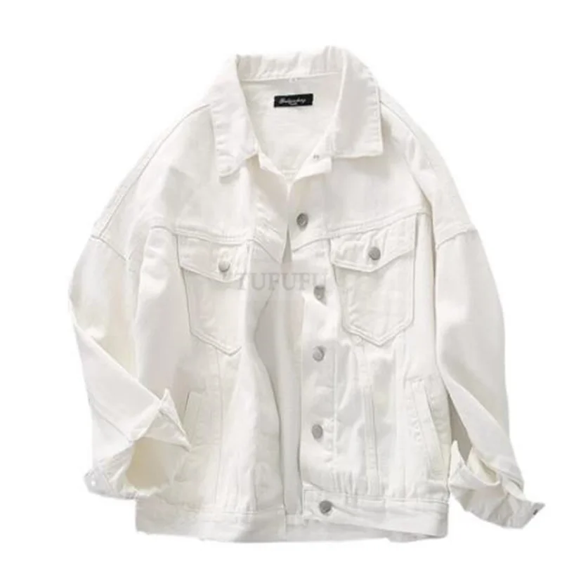 

Women's White Denim Jacket Short Loose Spring And Autumn 2022 New Style BF Outwear Ladies Single-Breasted Jeans Coat Female