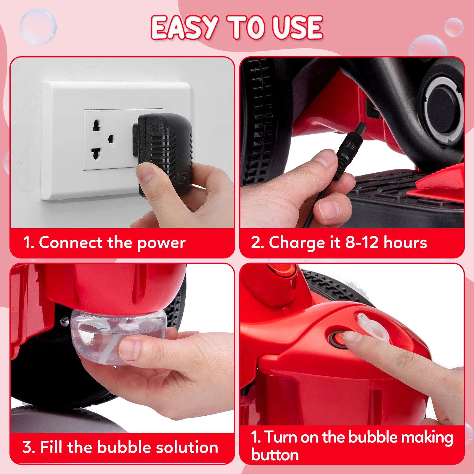 유아용 전동 오토바이 6V 버블 머신, LED 헤드라이트, 음악, 경적, 미끄럼 방지 바퀴 포함