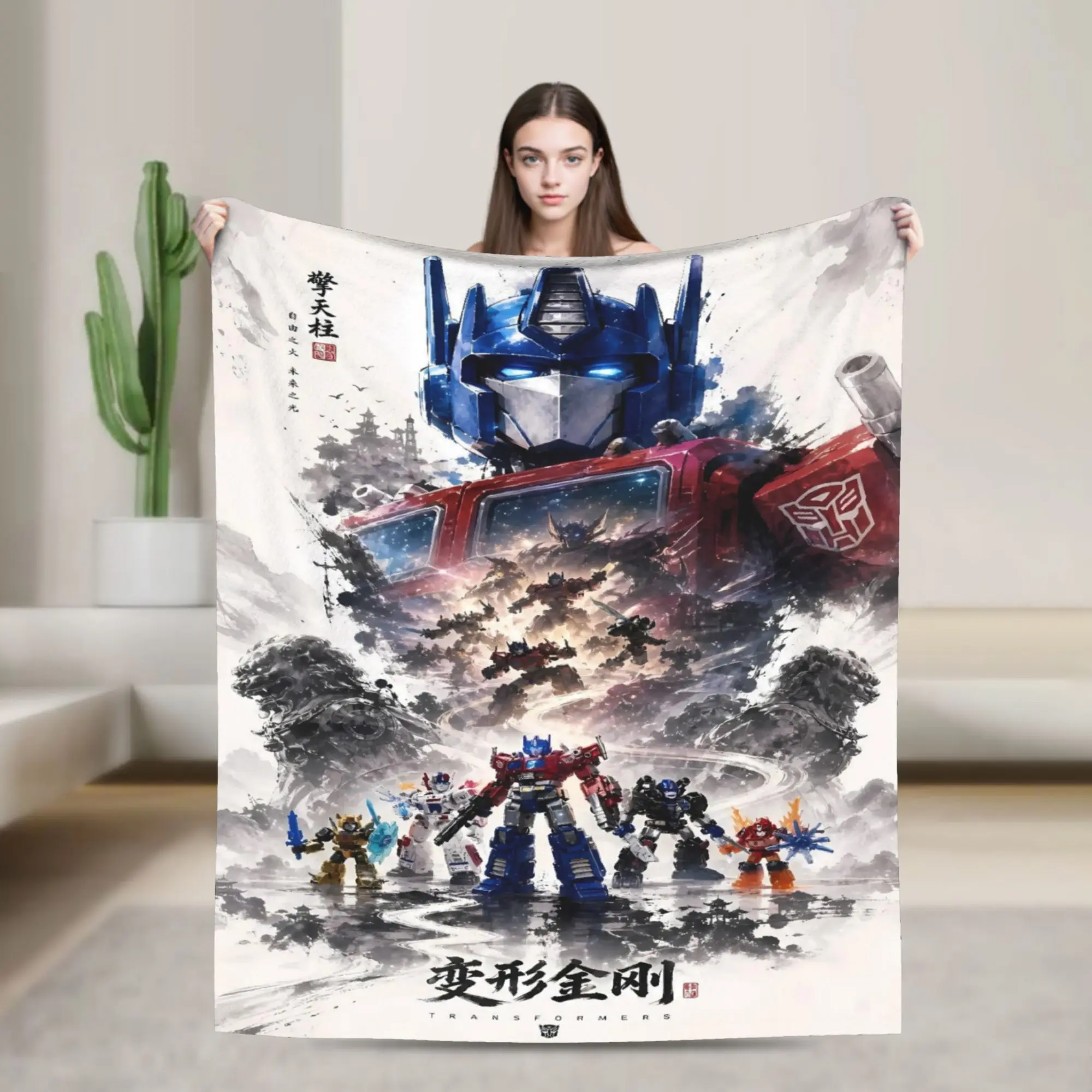 Transformered Cartoon Blanket Quality Super Warm  Throw Blanket Autumn Decorative Bedroom Graphic Bedspread