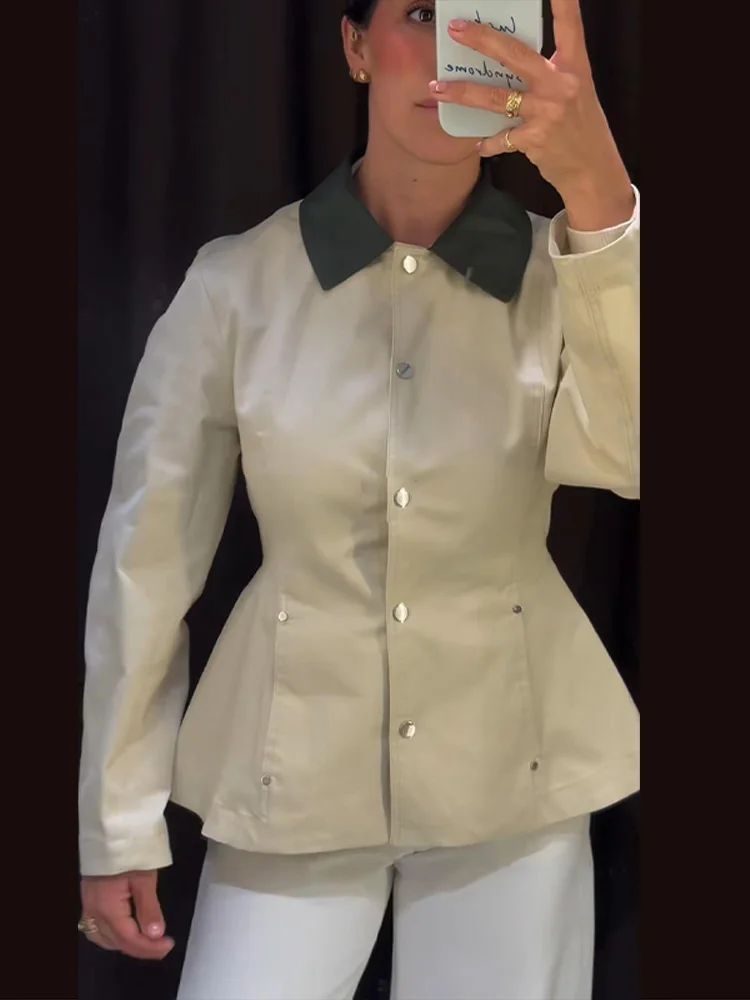 Damenmäntel mit Taillierung, Paneelkragen, Einreiher-Jacke, Retro-Büro-Lady-Stil, Revers, Langarm, Schlanke Oberteile, Neue Oberbekleidung – Detail 13