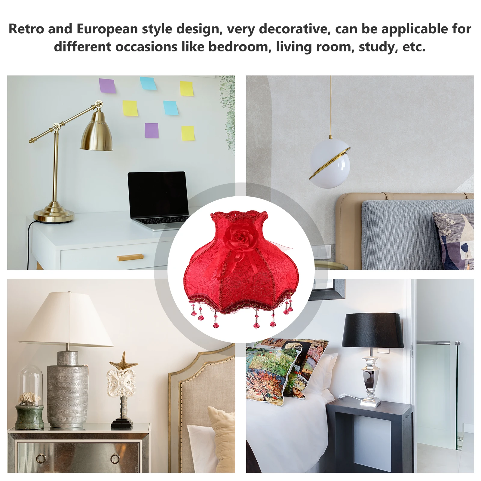 

European Vintage High-End Cloth Art Bead Lace Lampshade Decorative Light Cover for Bedroom Living Room Study Lamp Shades