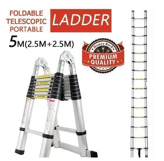 5M Foldable Ladders Stable telescopic ladder Multi Purpose Industrial Herringbone Straight Ladder step New