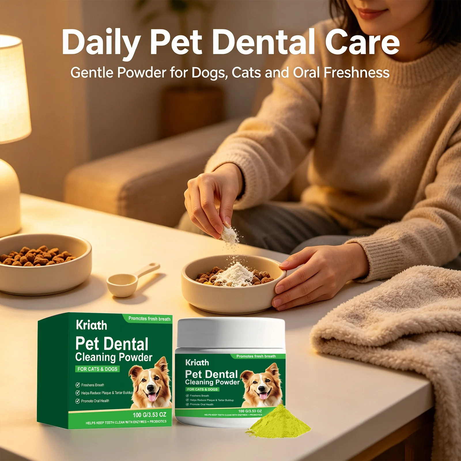 Pet Dental Cleaning Powder Reduce Plaque & Tartar Build‑up Freshen Breath Gums Care No Brushing Gentle Dog Teeth Cleaning Powder