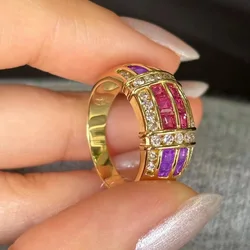 Foydjew Vintage Medieval Style Jewelry Classic Double Color Red and Purple Zircon Rings Texture Heavy Work Ring For Women