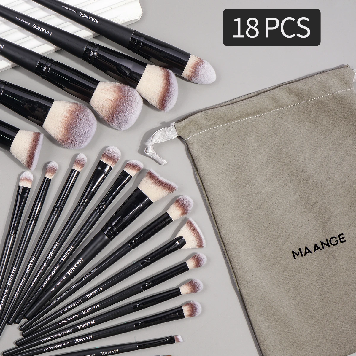 MAANGE 18pcs Makeup Brushes Set with Bag Dense Bristle Foundation Eyeshadow Brushes Set Face Cosmetic Makeup Tool for Beauty