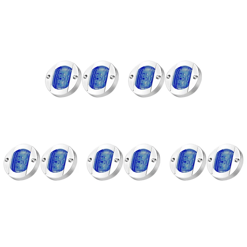 Hot Selling-10X DC12V Round Marine Boat LED Courtesy Lights Cabin Deck Stern 6 LED Side Marker Lightnavigatioin Light Blue,10X D