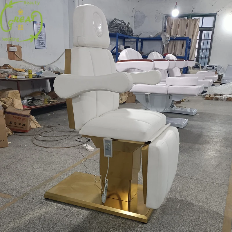 Factory Hydraulic Facial Bed/Stainless Luxury Gold Spa Table Tattoo Salon Chair Electric Massage Tables Beds