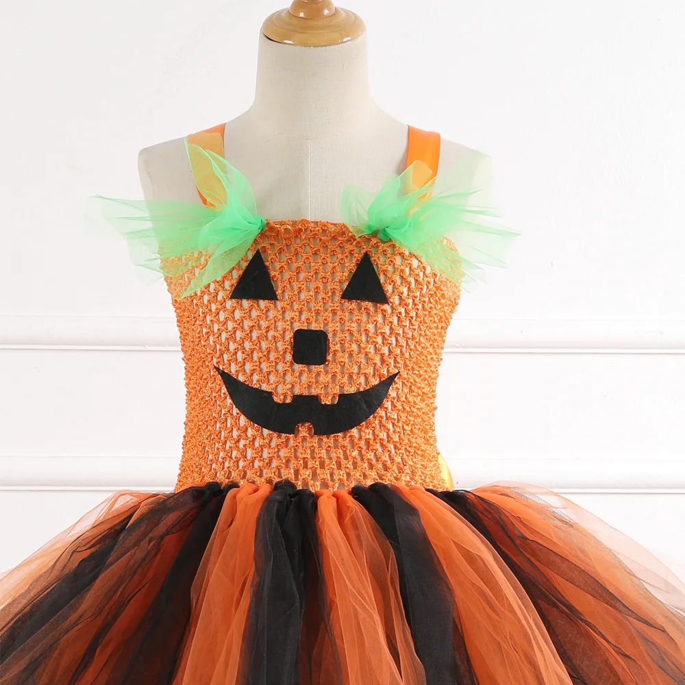 Pretty Pumpkin Dress Cosplay Costume Princess Dress Halloween Kid with Accessories