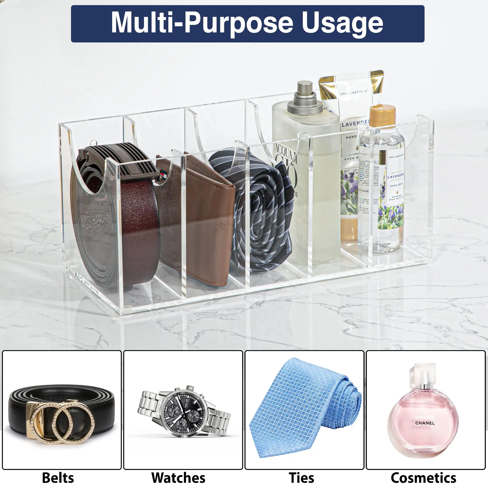 Acrylic belt storage box transparent five-grid multi-grid storage belt box for home counter jewelry display without assembly