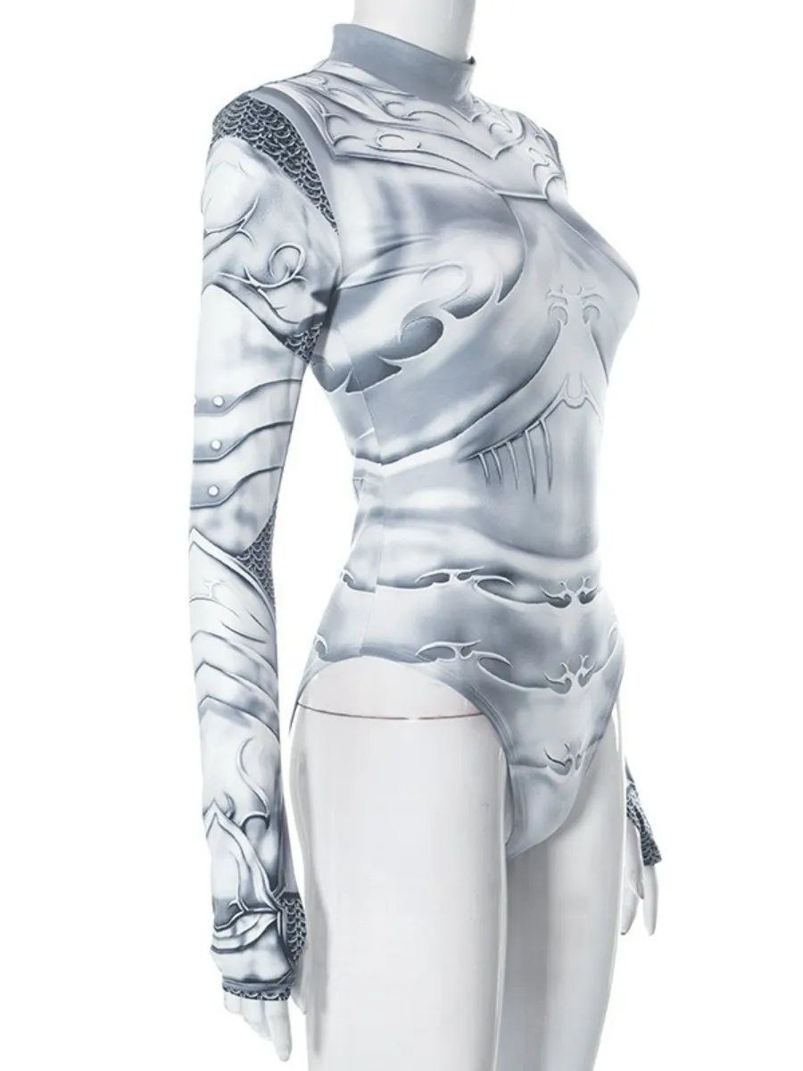 SSTss otoño nuevo cuello simulado ajustado mono de manga larga chica caliente europea Sexy mono con estampado de cuerpo mecánico