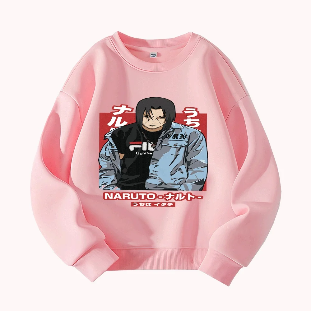 나루토 우치하 키즈 후드 패션 애니메이션 캐릭터 프린트 스웨트 셔츠 소년 소녀용 긴 소매 풀오버 캐주얼 아동복