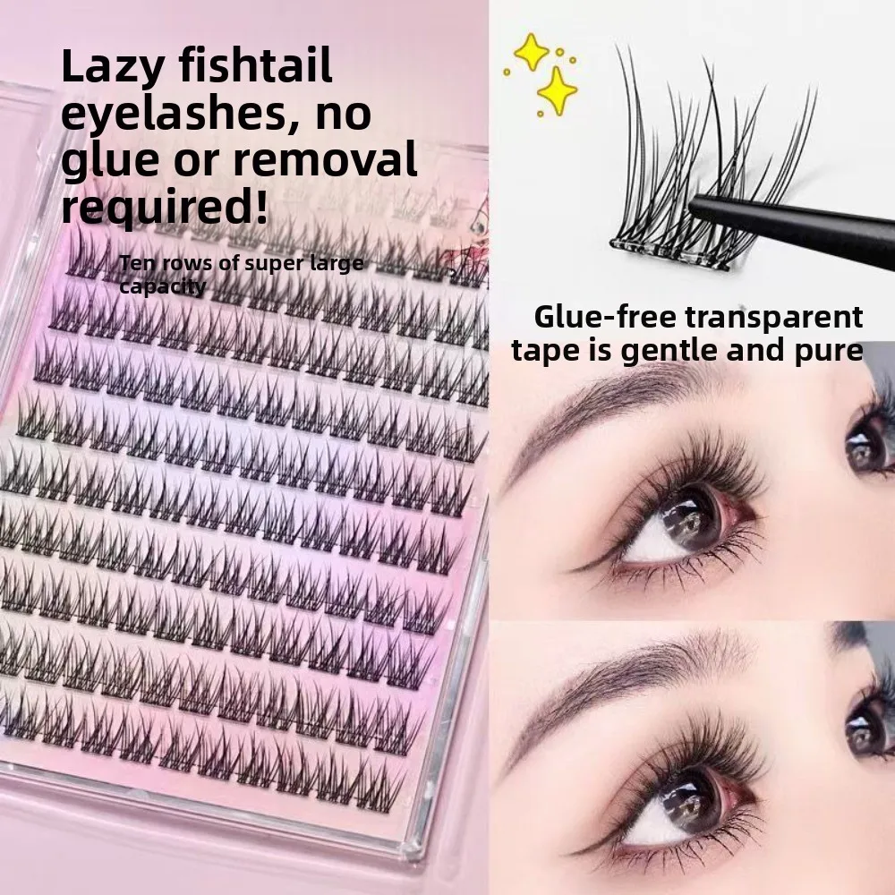 رموش صناعية خالية من الغراء على شكل ذيل السمكة، ثلاثية محاكاة المنك، طبيعية يومية