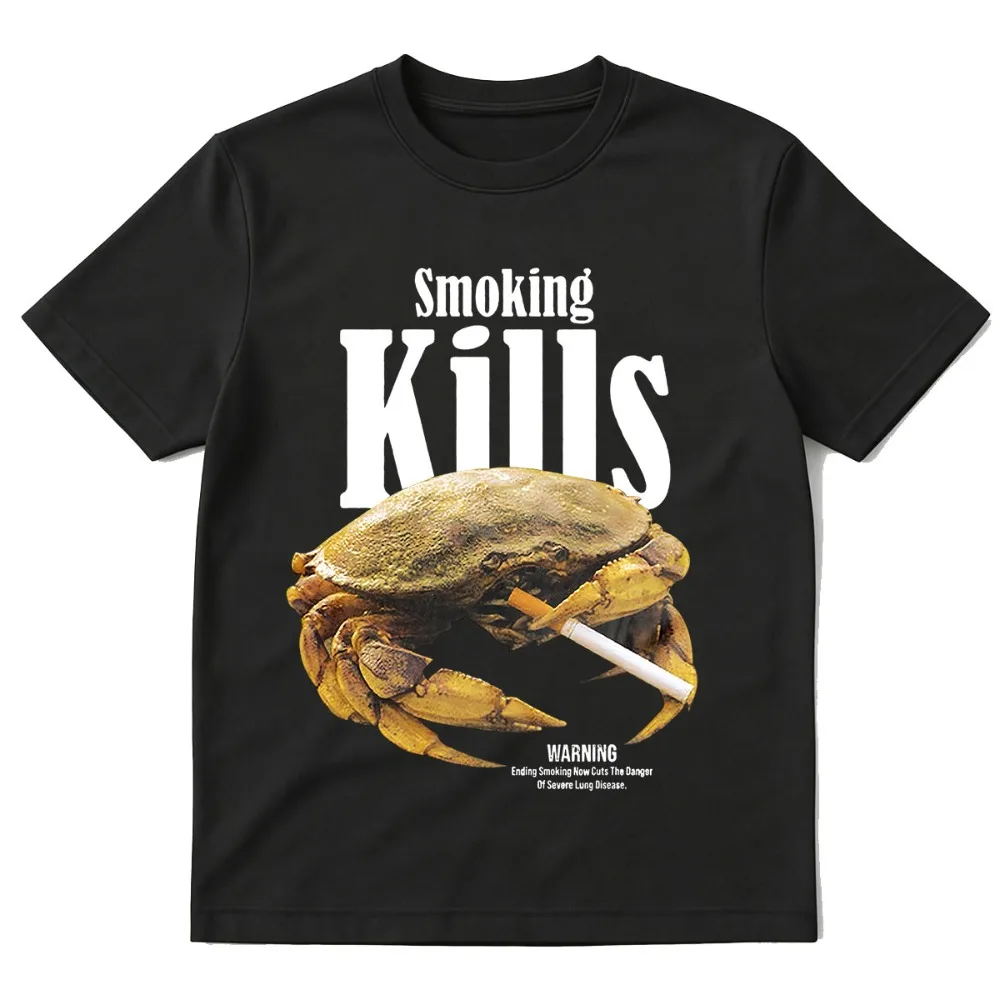 Smoking Kills Crab T-shirt Funny Anti Smoking Ad Graphic T-shirts Men's Fashion Vintage Cotton Short Sleeve Oversized T Shirts