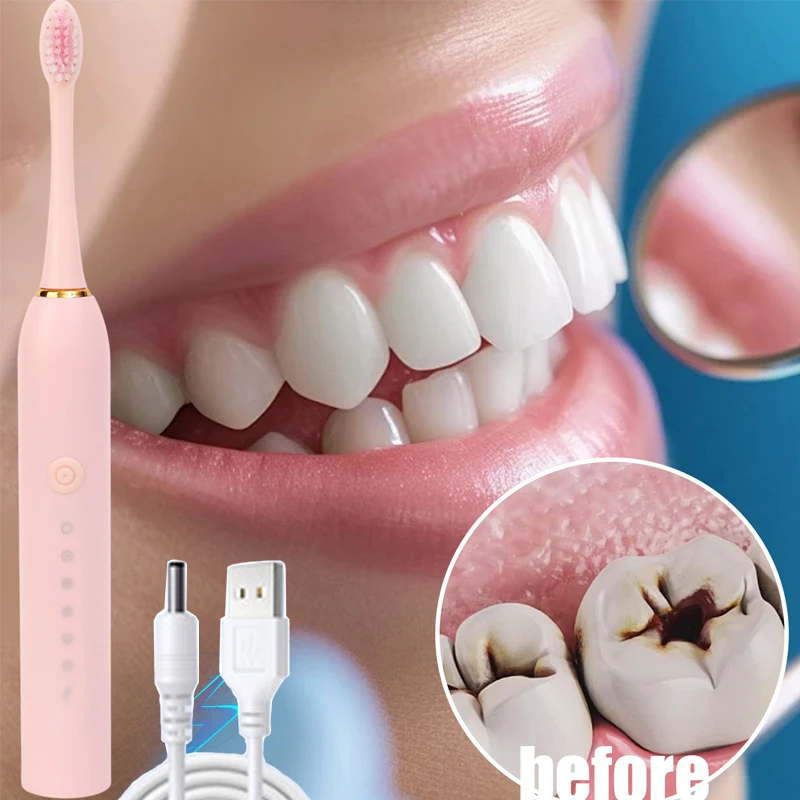 6 Cleaning Modes Sonic Electric Toothbrush for Adults Waterproof soft Brush Head USB Rechargeable High Frequency Cleaning Brush