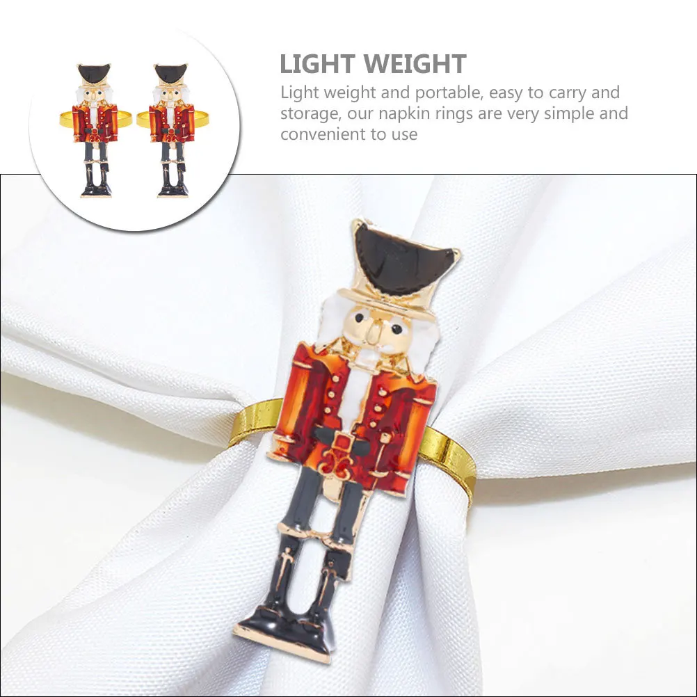 

2Pcs Christmas Nutcracker Napkin Rings Alloy Metal Napkin Holders Elegant Table Decoration Party Wedding Holiday Dinner